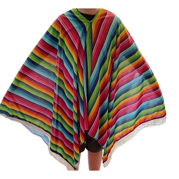Poncho Mexican Serape Rainbow Color Stripes Adult Unisex One Size - Picture 3 of 8